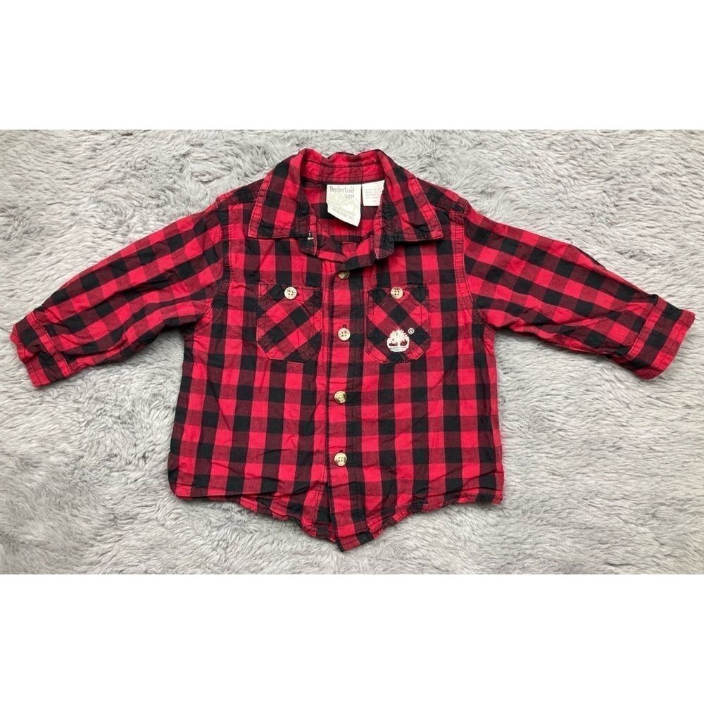 Timberland red and black plaid long sleeve button up shirt